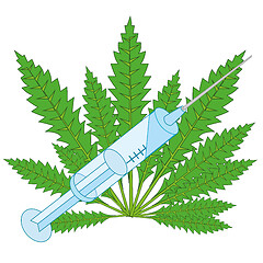 Image showing Vector illustration of the plant hemp drug and syringe