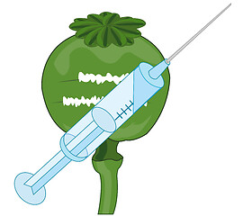 Image showing Head opium poppy and syringe with drug