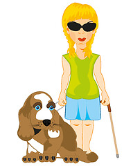 Image showing Blinding girl with dog by guide on leash