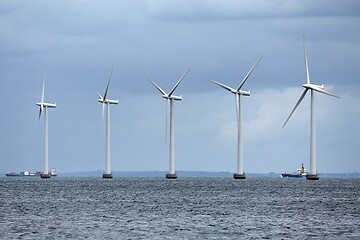 Image showing Wind tubines near the coast