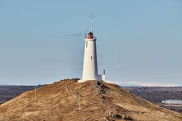 Image showing Old White Lighthouse on a hill