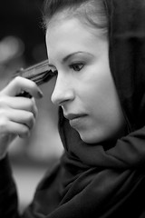 Image showing suicide woman in black