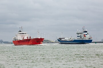 Image showing Industrial ships sailing near Rotterdam