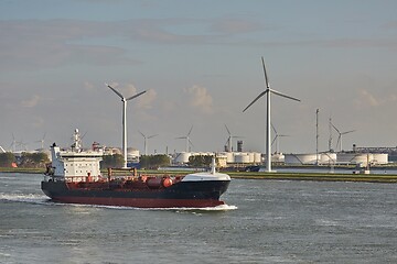 Image showing Industrial ship leaving Rotterdam