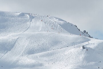 Image showing Skiing slopes, snowy Alpine landscape