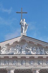 Image showing Vilnius cathedral detail against blue sky