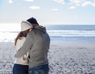 Image showing Couple chating and having fun at beach bar