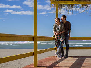 Image showing Couple chating and having fun at beach bar