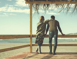 Image showing Couple chating and having fun at beach bar