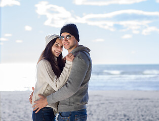 Image showing Couple chating and having fun at beach bar