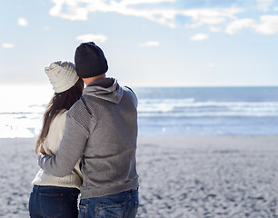 Image showing Couple chating and having fun at beach bar