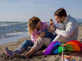 Image showing Young family enjoying vecation during autumn day