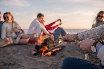 Image showing Friends having fun at beach on autumn day