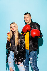 Image showing Close up fashion portrait of two young pretty hipster teens