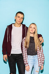 Image showing Close up fashion portrait of two young pretty hipster teens