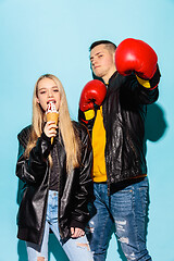 Image showing Close up fashion portrait of two young pretty hipster teens