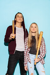 Image showing Close up fashion portrait of two young pretty hipster teens