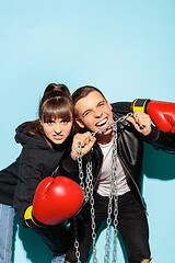 Image showing Close up fashion portrait of two young pretty hipster teens