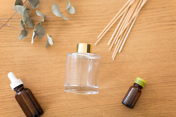 Image showing aroma reed diffuser, essential oil and eucalyptus