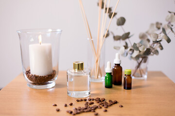 Image showing aroma reed diffuser, candle and essential oil