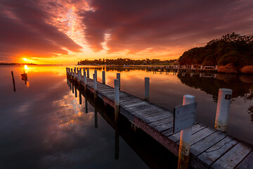 Image showing Jetty with views to sunrise sky