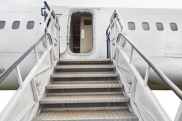 Image showing Airport stairs to a plane