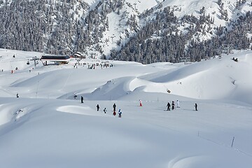 Image showing Skiing slopes from the top