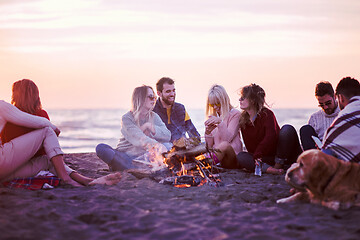 Image showing Friends having fun at beach on autumn day