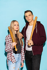 Image showing Close up fashion portrait of two young pretty hipster teens