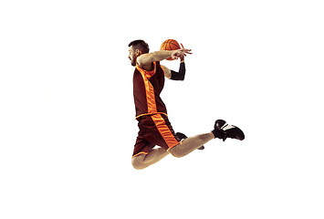 Image showing Full length portrait of a basketball player with ball