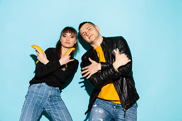 Image showing Close up fashion portrait of two young pretty hipster teens