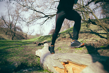 Image showing Man running in a park or forest against trees background.