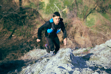 Image showing Man running in a park or forest against trees background.