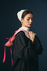 Image showing Medieval young woman as a nun with bra