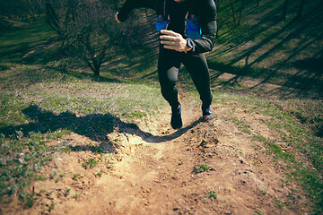 Image showing Man running in a park or forest against trees background.