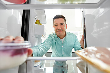 Image showing man taking food from fridge at kitchen