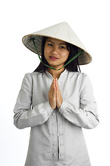 Image showing asian girl with welcome expression