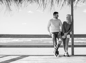 Image showing Couple chating and having fun at beach bar