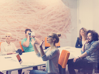 Image showing startup business team using virtual reality headset