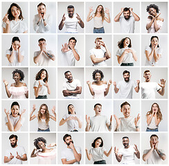 Image showing The collage of faces of surprised people on white backgrounds.