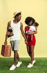 Image showing Happy family having picnic at studio