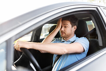 Image showing tired sleepy man or driver driving car