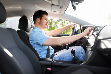 Image showing man or driver driving car and using gps navigator