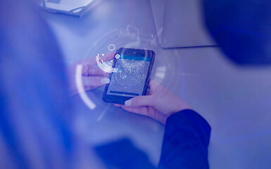 Image showing Elegant Woman Using Mobile Phone in office building