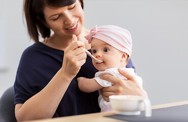 Image showing middle-aged mother feeding baby daughter at home