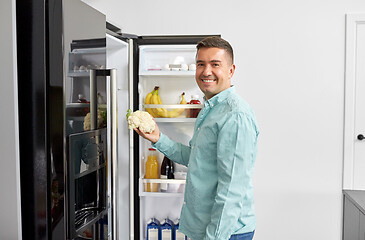 Image showing man taking vegetable from fridge at home kitchen