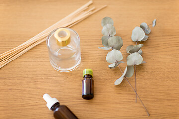 Image showing aroma reed diffuser, essential oil and eucalyptus