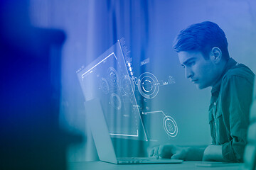 Image showing businessman working using a laptop in startup office