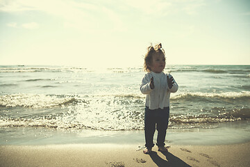 Image showing cute little girl at autumn beach