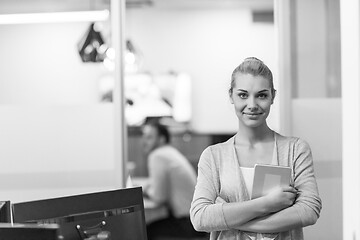 Image showing Business Woman Using Digital Tablet in front of startup Office